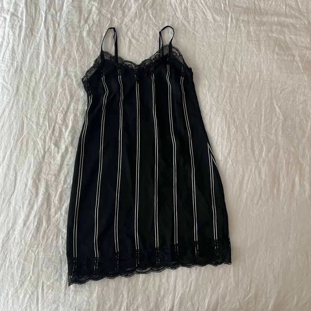 NA-KD black pinstripe lace slip dress